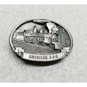 1980 Vtg Steam Train American 440 Railroad C+J Silver‎ Tone Belt Buckle Western